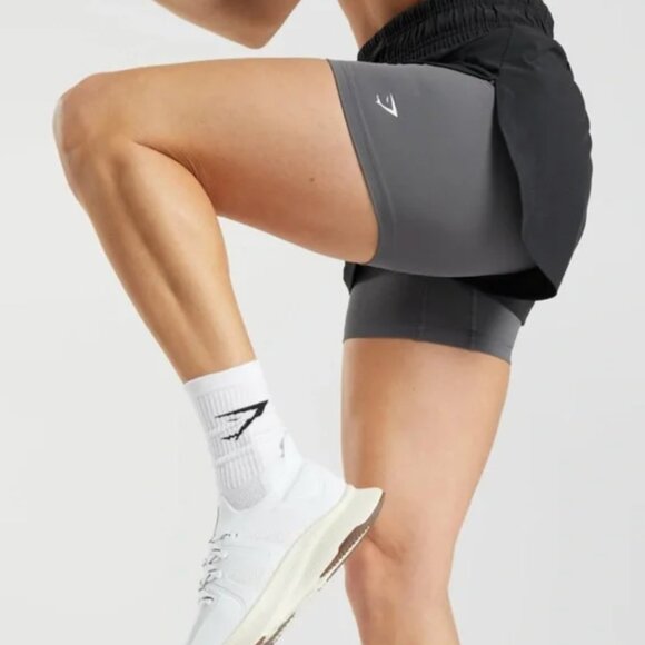Gymshark Women's Running 2 IN 1 Shorts Black and Silhouette Grey Size S - Picture 9 of 9
